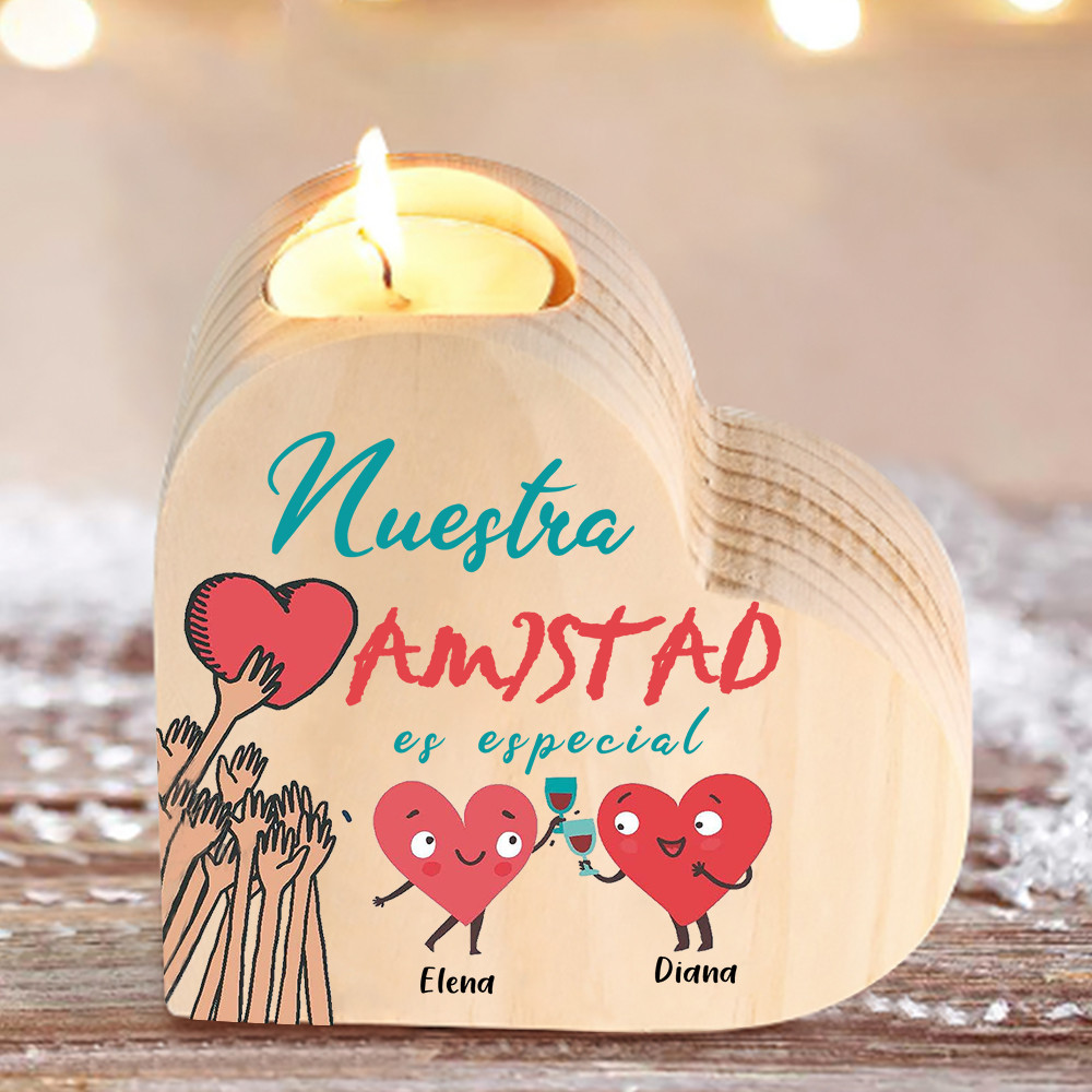 A mi amiga - Candelero de madera sin vela 2 nombres personalizados brindis por amistad-Jessemade ES
