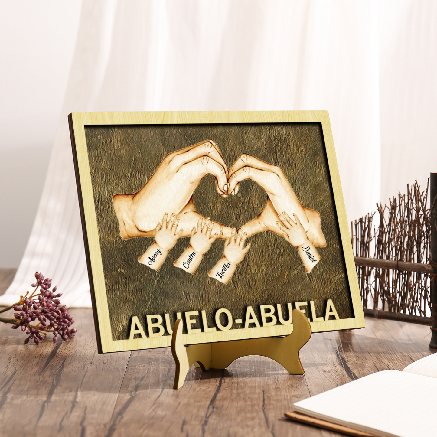 A mi abuela/abuelo-Adorno 2-8 nombres personalizados decoración de madera mano con mano-Jessemade ES