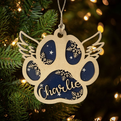 Navidad-Ornamento navideño de madera pata de perro con alas con 1 nombre personalizado