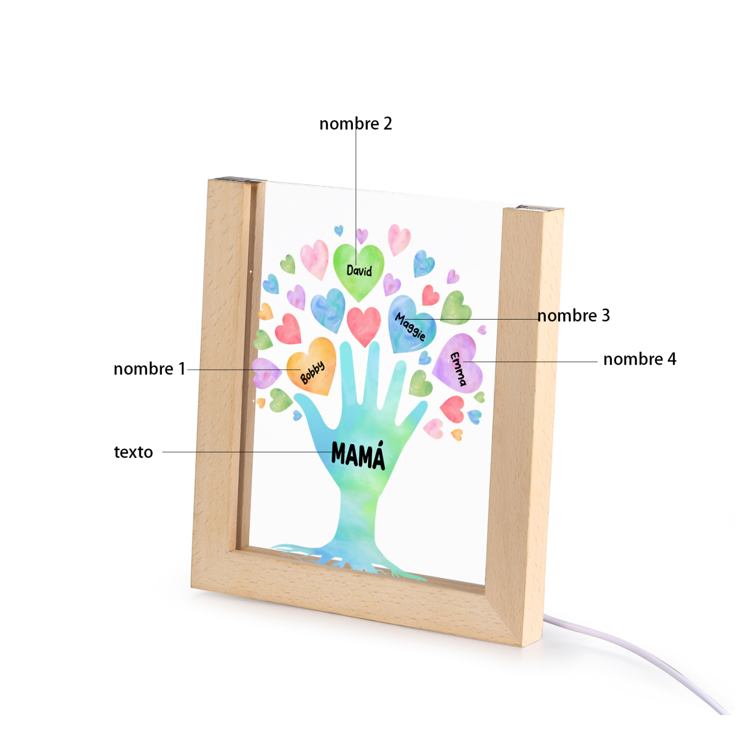 A mi mamá/abuela-Lámpara Personalizada con 2-8 Nombres y Texto "árbol y corazones" 3D Ilusión Luz de Noche-Jessemade ES