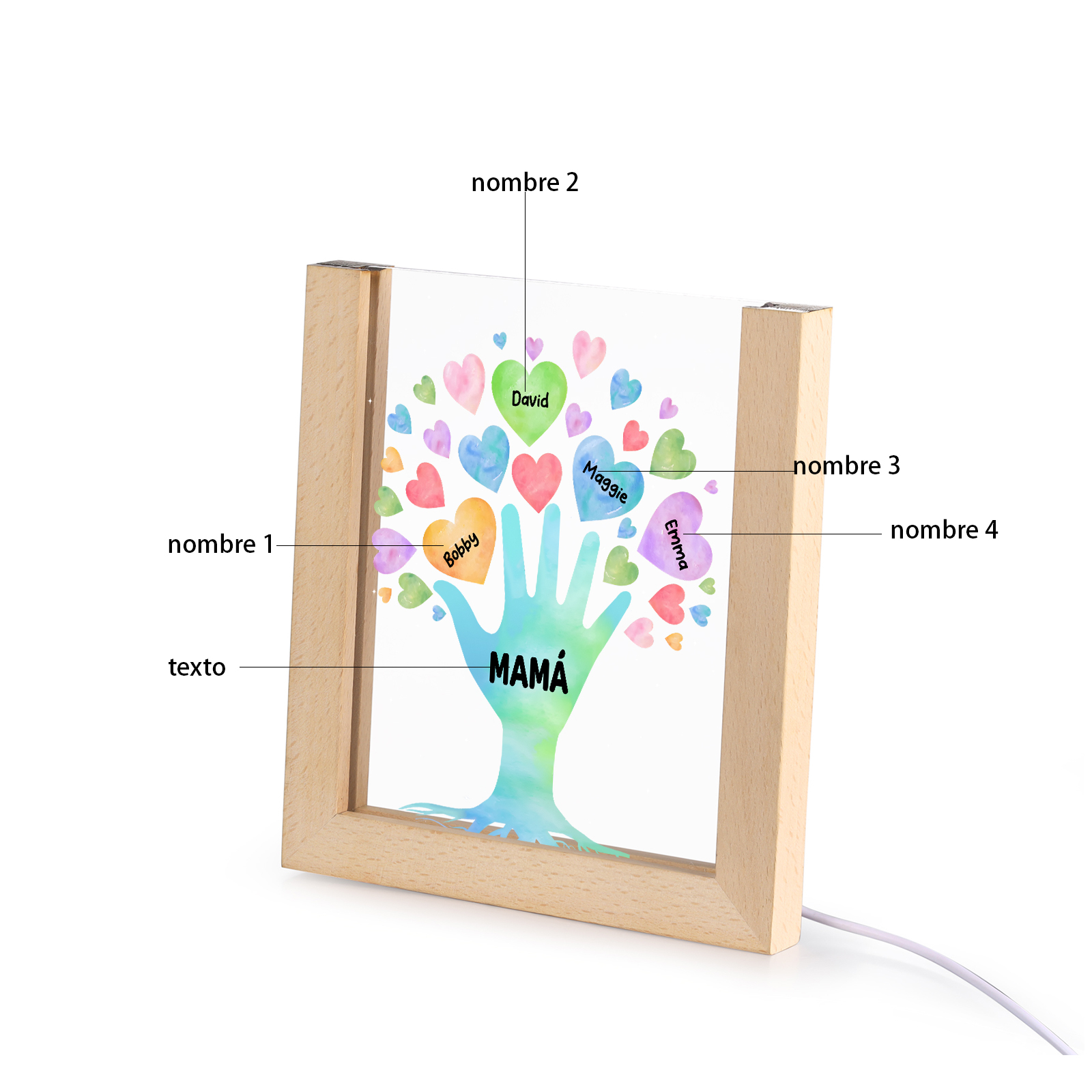 A mi mamá/abuela-Lámpara Personalizada con 2-8 Nombres y Texto "árbol y corazones" 3D Ilusión Luz de Noche-Jessemade ES