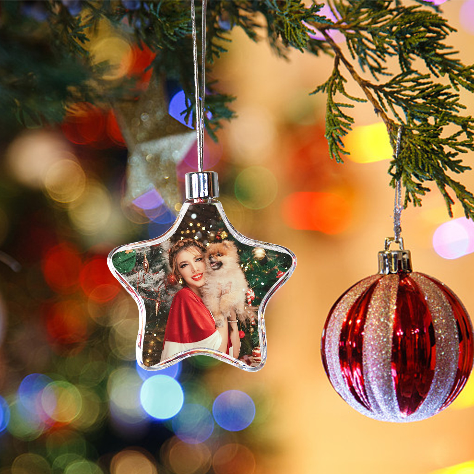 Navidad-Ornamento navideño estrella con 1 foto personalizada adorno del árbol
