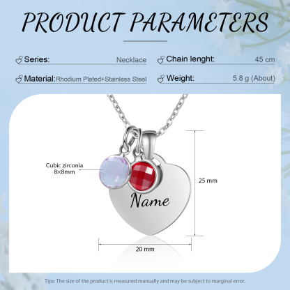 Collar de corazón con 1-3 colgantes de piedras de nacimiento con 1 nombre-Jessemade ES