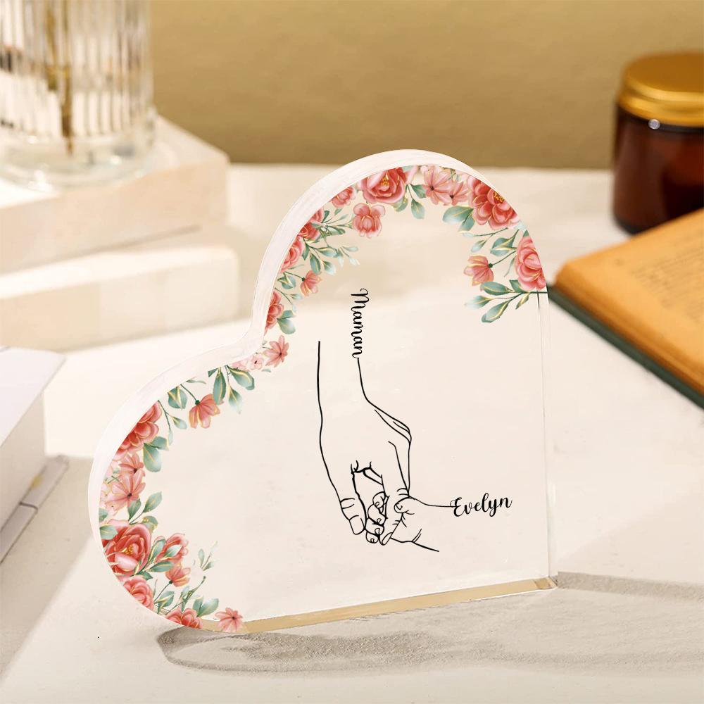 A mi mamá/abuela-Placa de acrílico en forma de corazón mano y manitas 2-6 nombres personalizados-Jessemade ES