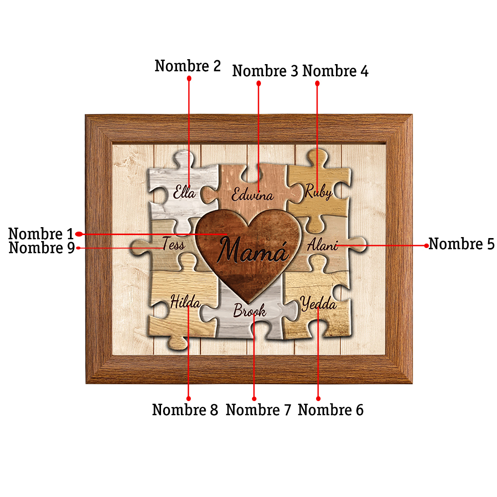 A mi abuela-Marco de 3-9 nombres personalizados rompecabezas de madera-Jessemade ES