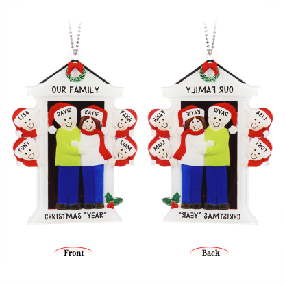 Navidad-Ornamentos Navideños de Acrílico Familia en Puerta 6 Nombres Personalizados con 2 Textos