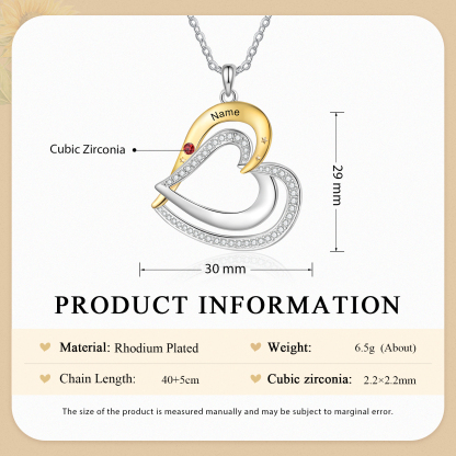 Collar de corazón con 1 nombre y piedra de nacimiento personalizados-Jessemade ES