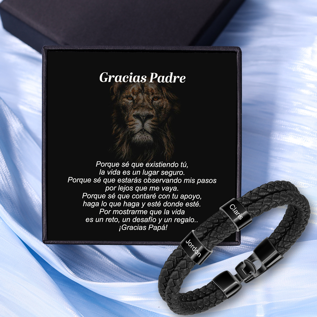 A mi papá-Pulsera de cuero trenzado 2 aros con 2 nombres personalizados pulsera de hombre -Jessemade ES