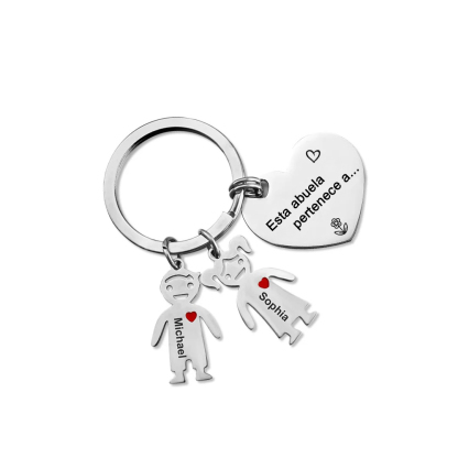 A mi abuela - Kit de regalo de cartera, llavero con "2 niños", tarjeta y caja nombre y flor de nacimiento personalizados | Jessemade