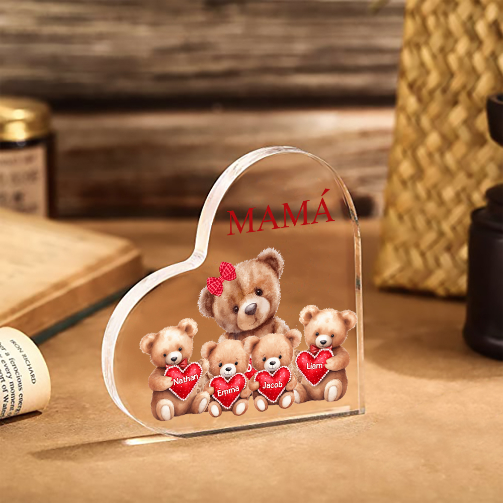 A mi mamá/abuela-Placa de acrílico "Nosotros" en forma de corazón 4 nombres y 1 texto personalizados-Jessemade ES