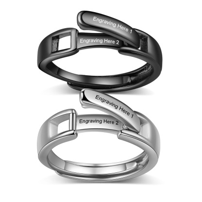 Anillos de Pareja Ajustables con 2 Textos Personalizados Alianza
