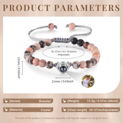 Pulsera con proyección de foto en color con dije de corazón y 8 colores de perlas de cristal-Jessemade ES