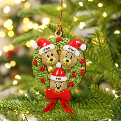 Navidad-Ornamentos Navideños de Madera Guirnalda y osos 3 Nombres con 2 Textos Personalizados