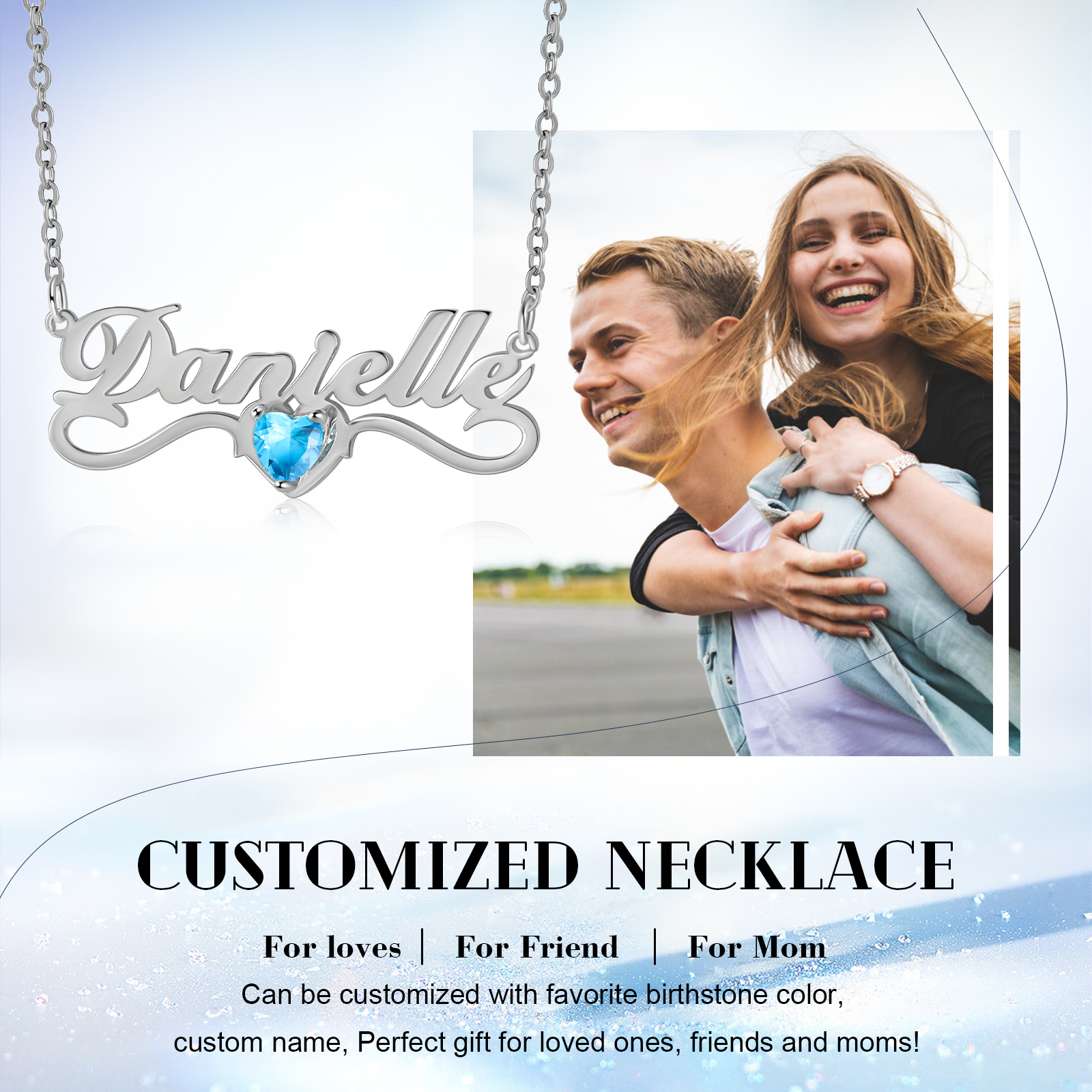 Collar con 1 nombre y 1 piedra de nacimiento personalizados-Jessemade ES