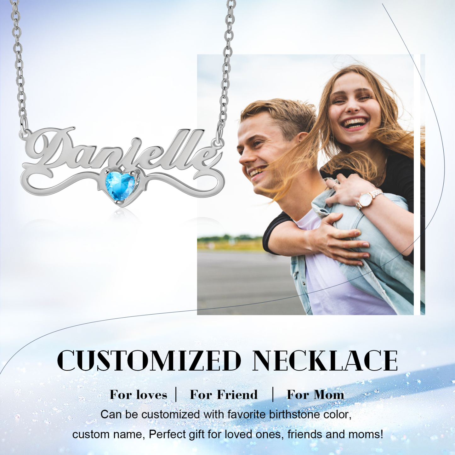 Collar con 1 nombre y 1 piedra de nacimiento personalizados-Jessemade ES