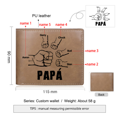 A mi papá-Cartera 2-5 nombres y foto personalizados billetera clásica puño a puño -Jessemade ES