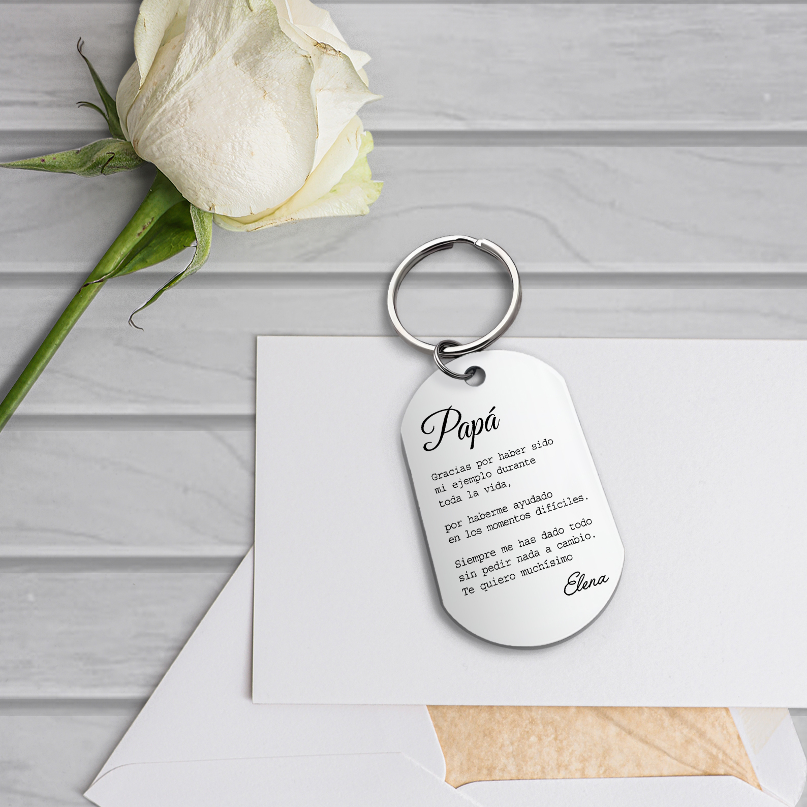 A mi papá-Llavero de placa con palabras amorosas personalizado con 1 nombre-Jessemade ES