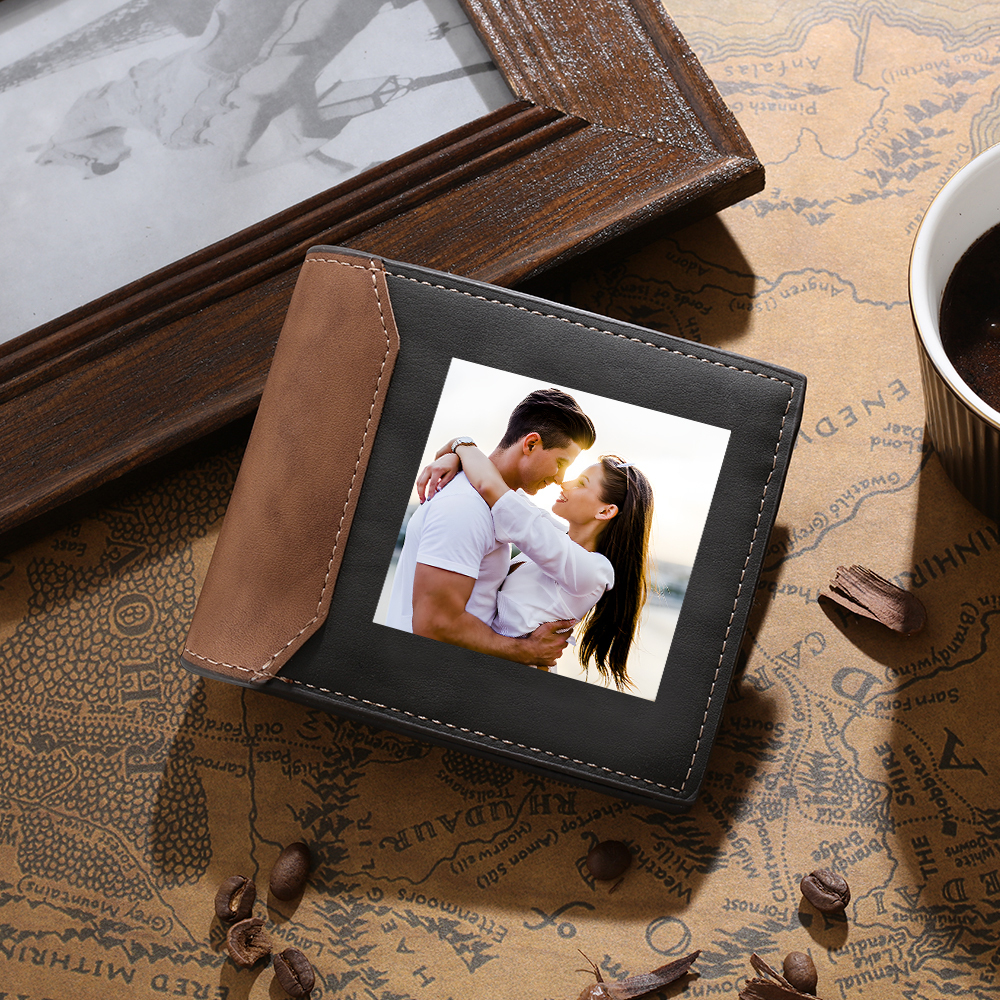 Cartera, billetera personalizada con 1 foto, 1 nombre y 1 letra monedero para hombre-Jessemade ES