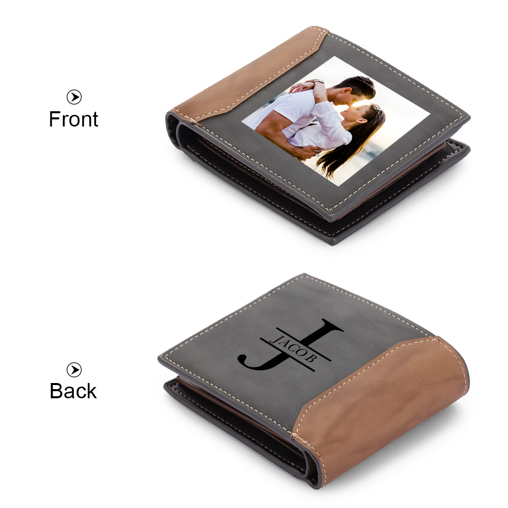 Cartera, billetera personalizada con 1 foto, 1 nombre y 1 letra monedero para hombre-Jessemade ES