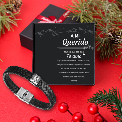 A mi querido-Pulsera de cuero trenzado de hombre con 1 perla personalizada con 1 nombre-Jessemade ES