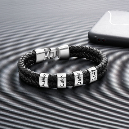 Pulsera 1-8 Nombres Personalizados de Cuero Trenzado con Aros-Jessemade ES