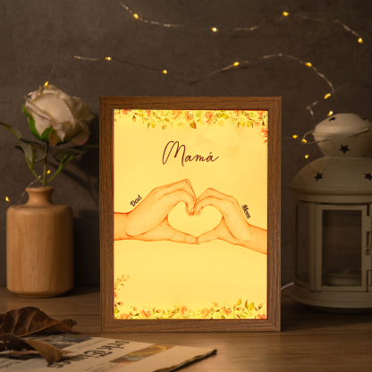 A la familia-Marco con luces de madera mano a mano 2 nombres personalizados con texto-Jessemade ES