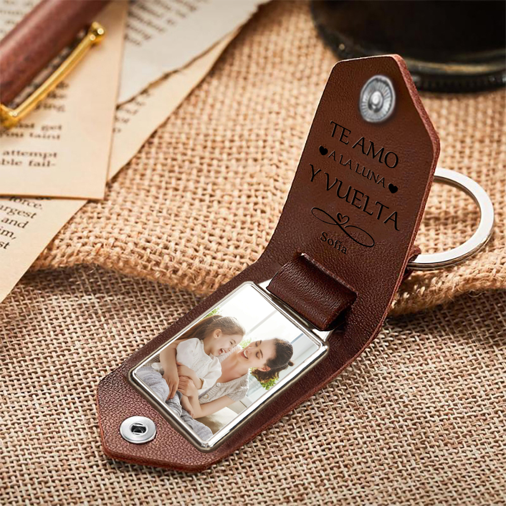 A mi mamá - Llavero de cuero personalizado con 1 foto y nombres-Jessemade ES