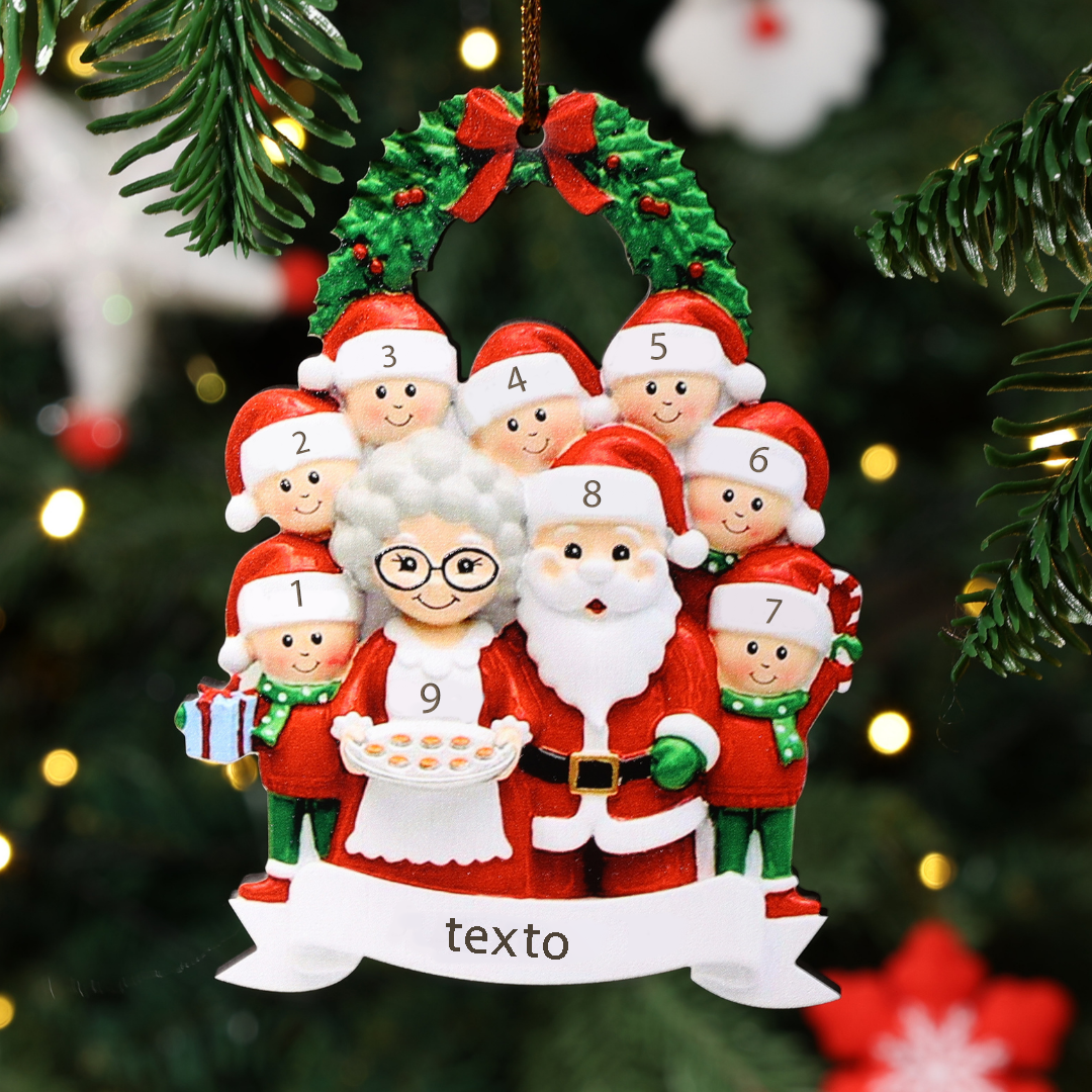 Navidad-Ornamento muñecos navideño de madera 9 nombres y 1 texto personalizados de la familia adorno del árbol