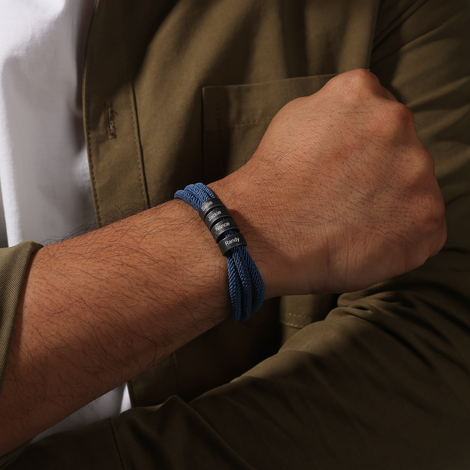 2-4 Nombres Personalizados Pulsera de Triple Cuerda Azul Aros de Acero Inoxidable-Jessemade ES