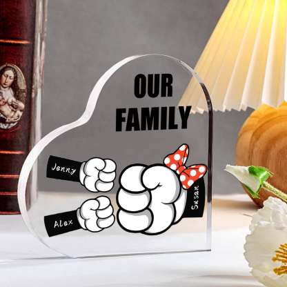 A mi mamá/abuela-Placa de acrílico "Puños" en forma de corazón 3 nombres y 1 texto personalizados-Jessemade ES