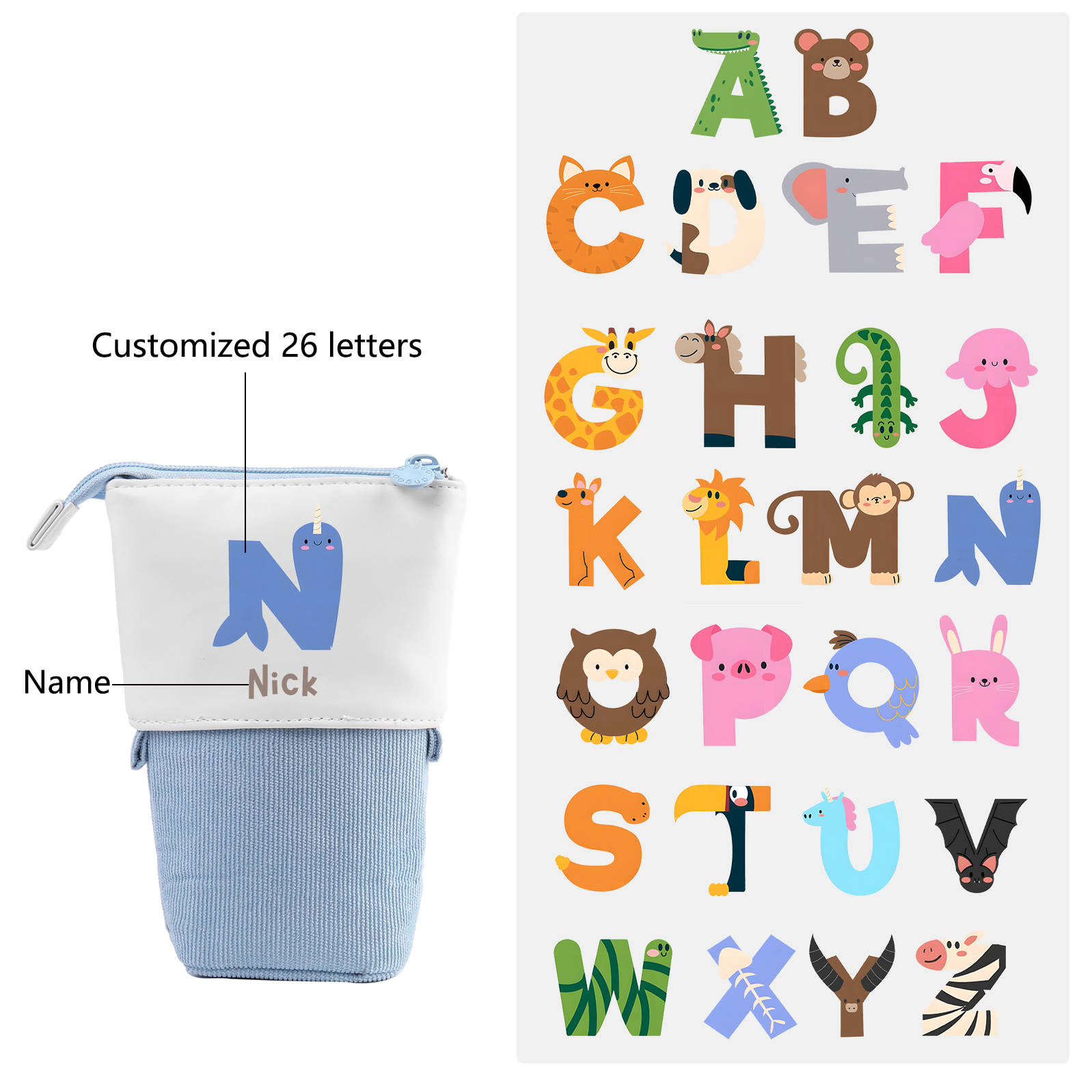 Estuche personalizado con nombre y letra para niños