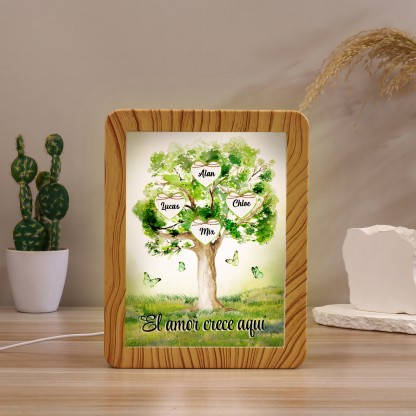 Marco/Espejo con LED Multifuncional Árbol de la Vida 2-8 Nombres Personalizados con 1 Texto-Jessemade ES