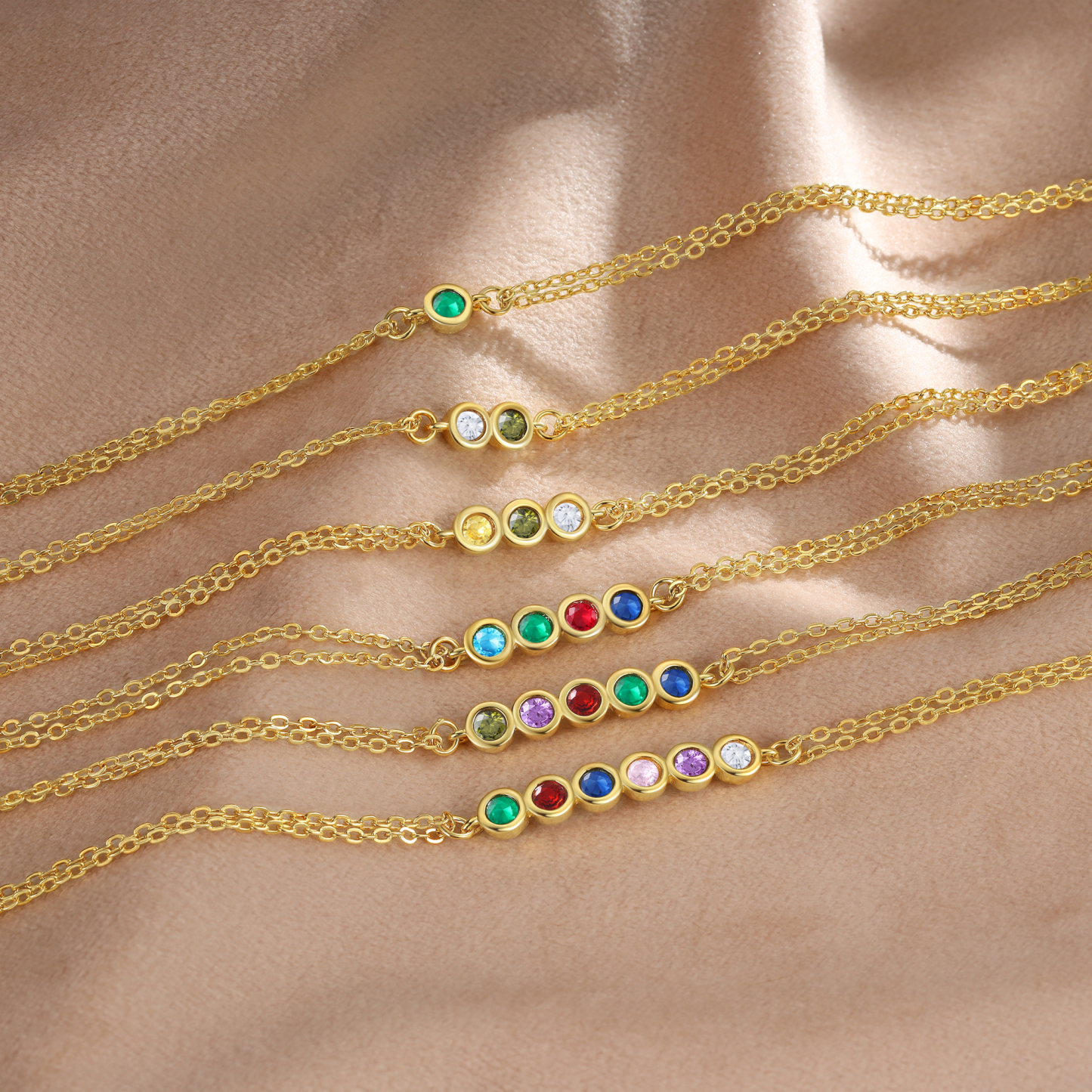 Pulsera 1-6 piedras de nacimiento personalizadas doble cadena-Jessemade ES