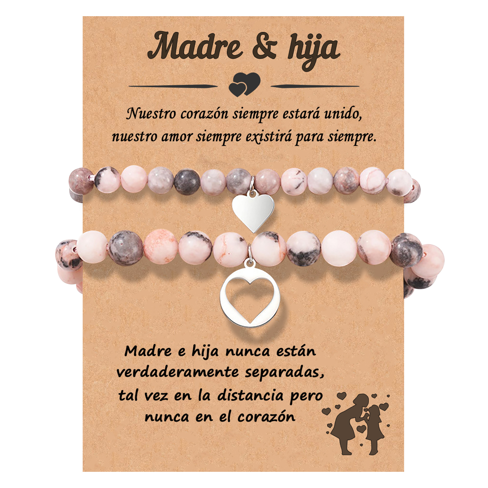 Madre e hija-Unidad de pulseras de corazón con tarjeta amorosa