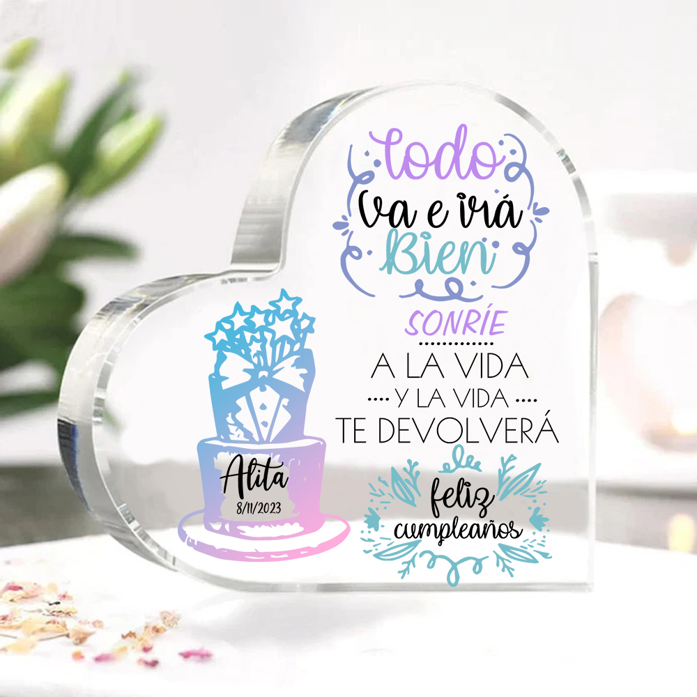 Cumpleaños-Placa de acrílico en forma de corazón con nombre y fecha personalizados-Jessemade ES