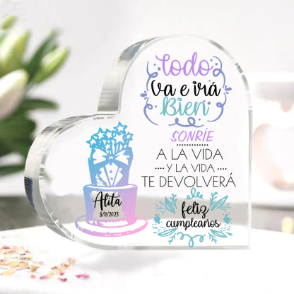 Cumpleaños-Placa de acrílico en forma de corazón con nombre y fecha personalizados-Jessemade ES