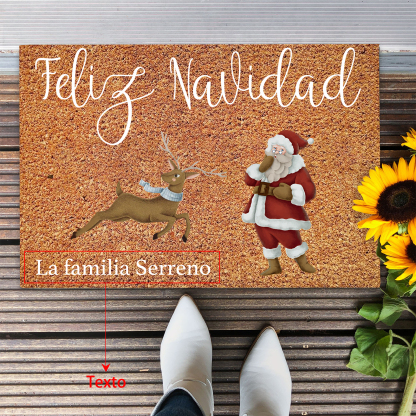 Navidad-felpudo/alfombra de entrada reno y Noel personalizado con 1 texto-Jessemade ES