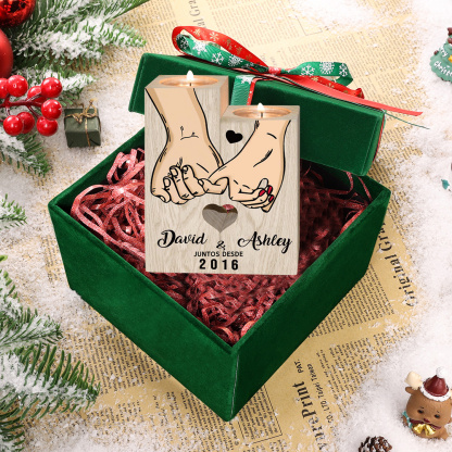 Pareja-Candelero de madera de dos piezas sin candela con nombres y año personalizados-Jessemade ES