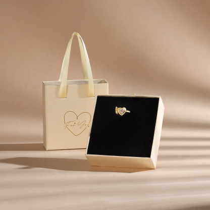 Anillo con corazón abierto personalizado con 1 foto y 1 texto-Jessemade ES