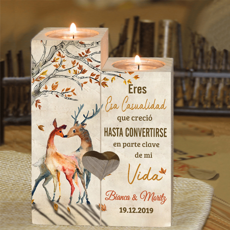 Candelero para pareja de madera de dos piezas sin candela con texto y fecha personalizados-Jessemade ES