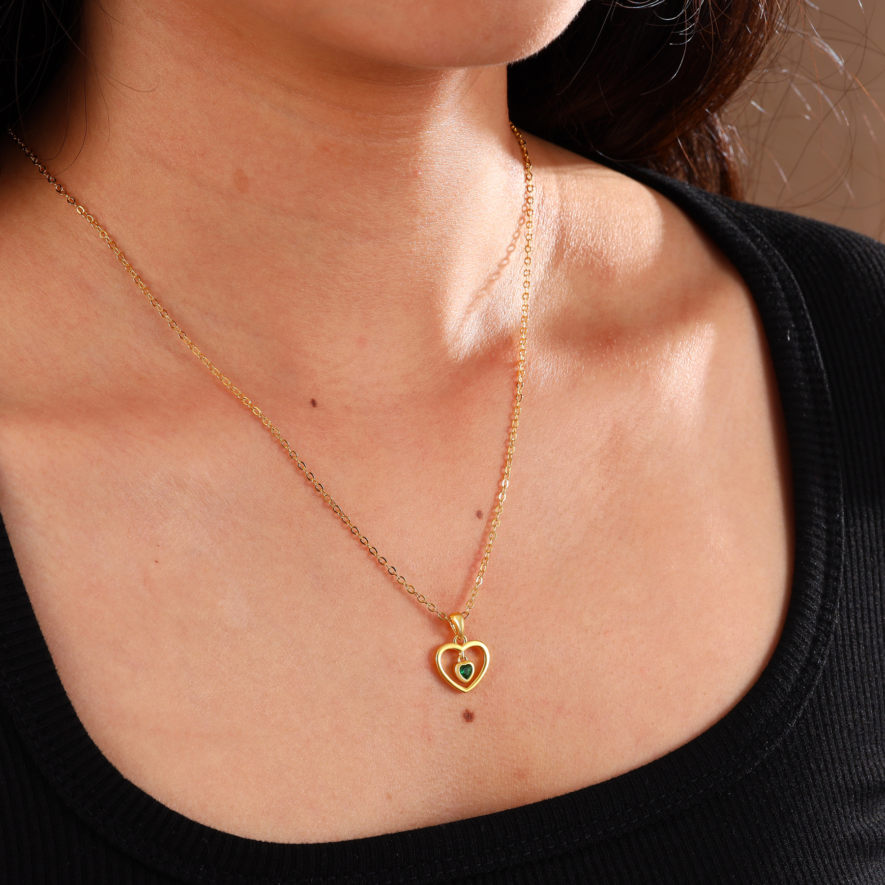 Collar de corazón con 1 piedra de nacimiento personalizada-Jessemade ES