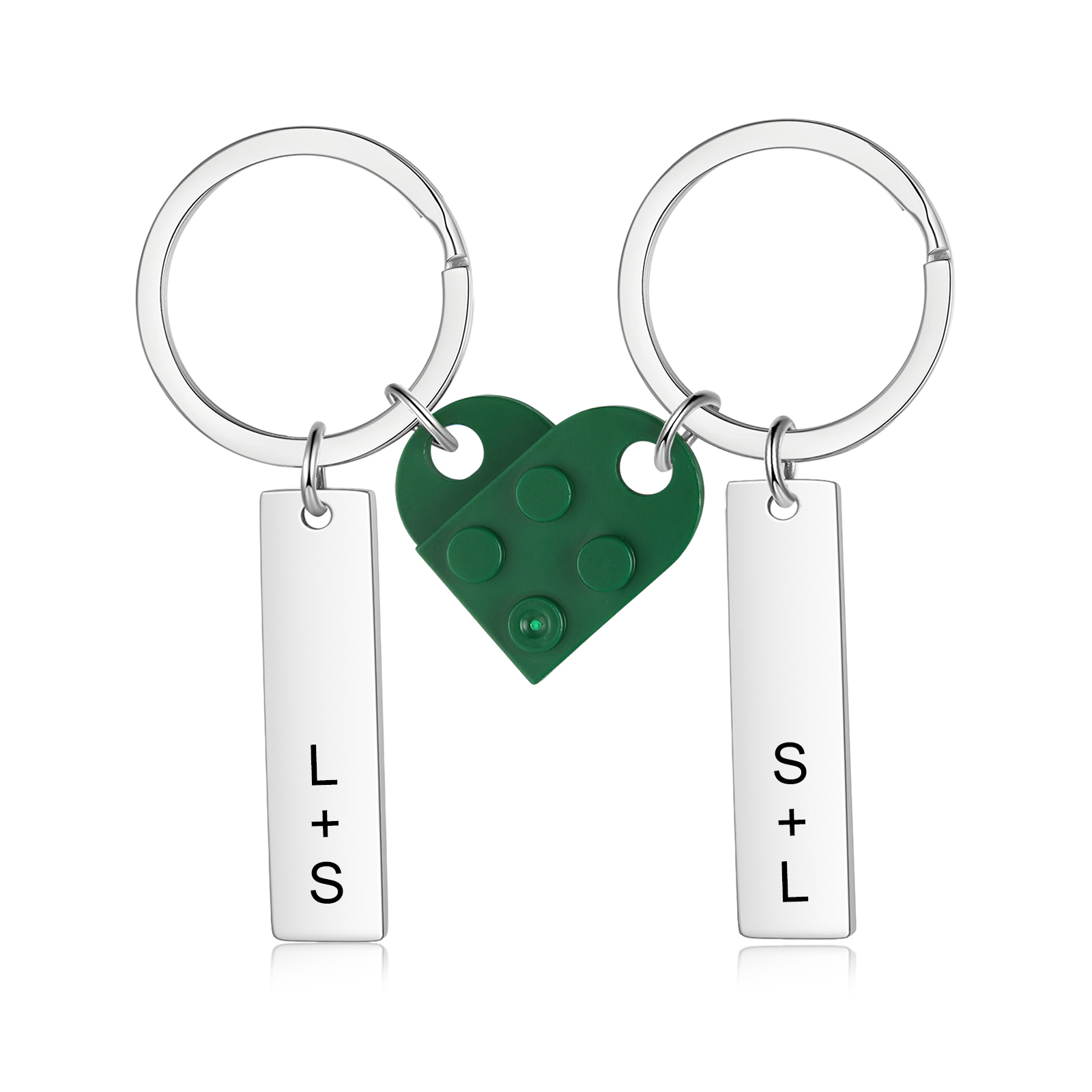 Llavero con piezas de corazón para pareja 2 letras personalizadas-Jessemade ES