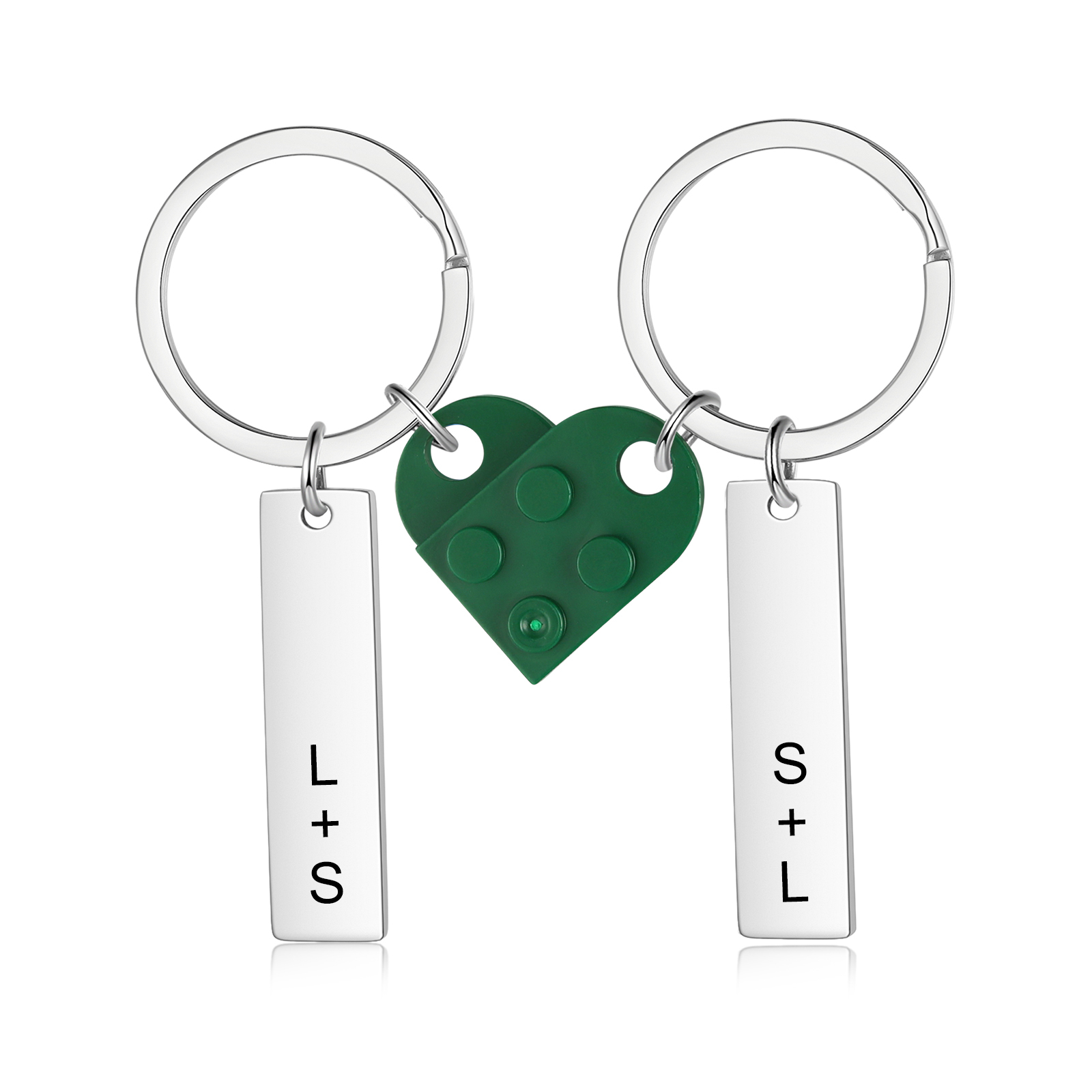 Llavero con piezas de corazón para pareja 2 letras personalizadas-Jessemade ES