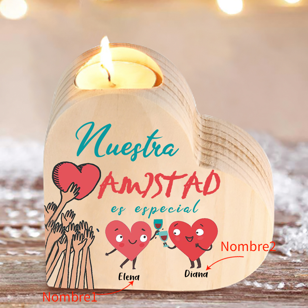 A mi amiga - Candelero de madera sin vela 2 nombres personalizados brindis por amistad-Jessemade ES
