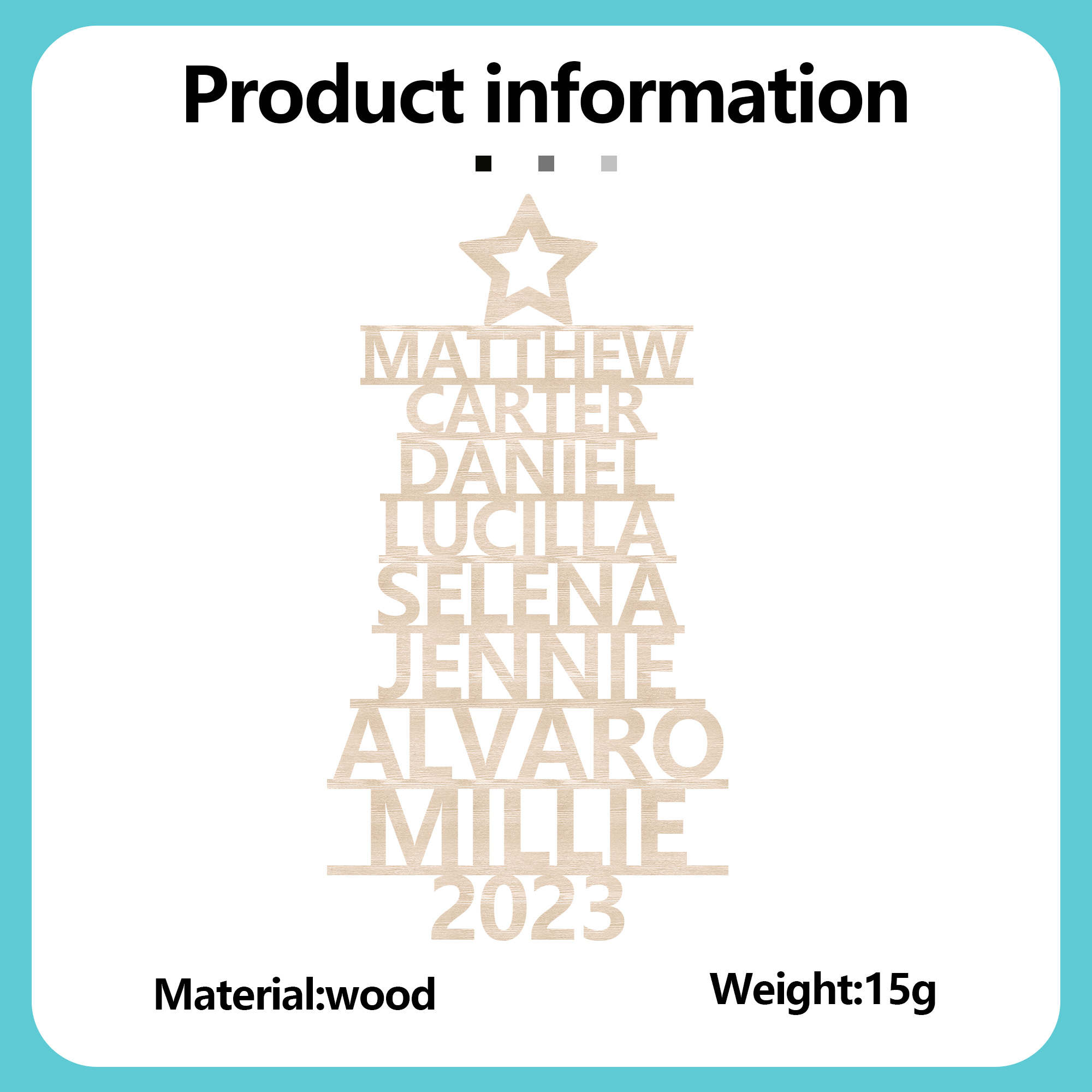 Navidad-Ornamento navideño de madera árbol de nombres con 8 nombres y año personalizados