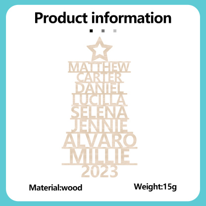 Navidad-Ornamento navideño de madera árbol de nombres con 8 nombres y año personalizados
