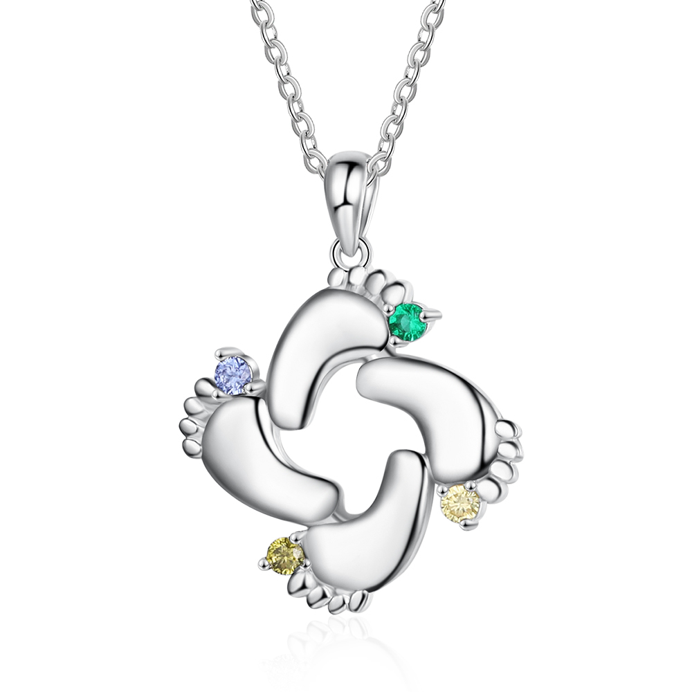 Collar 4 nombres y 4 piedras de nacimiento personalizados en pies de bebé-Jessemade ES