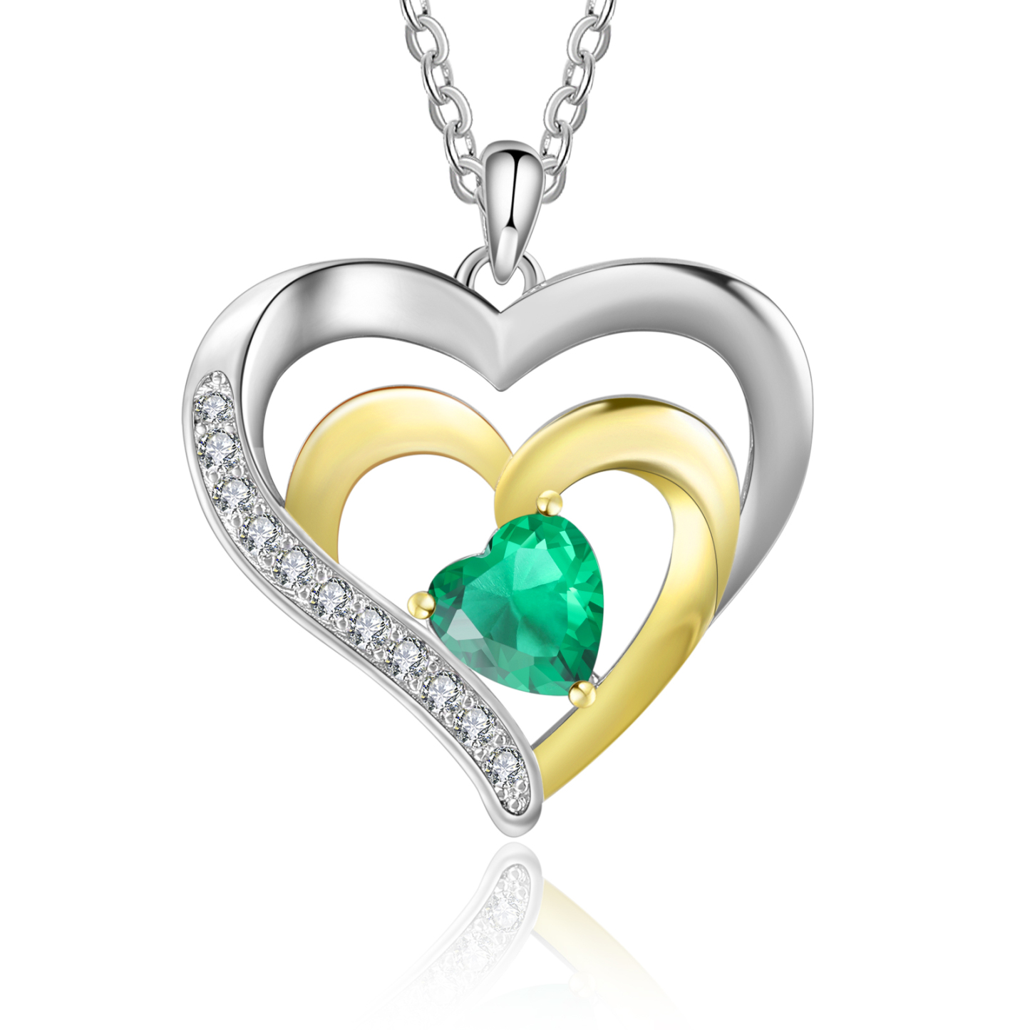 Collar de corazón de plata 925 con 1 nombre y 1 piedra de nacimiento personalizados-Jessemade ES