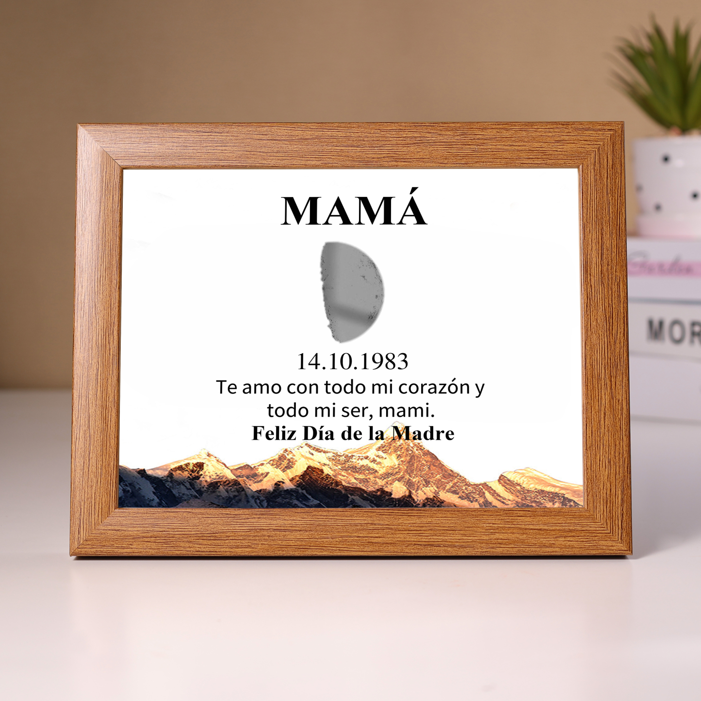 A mi mamá-Marco de luna del día que nació personalizado con fecha y texto con lámpara-Jessemade ES