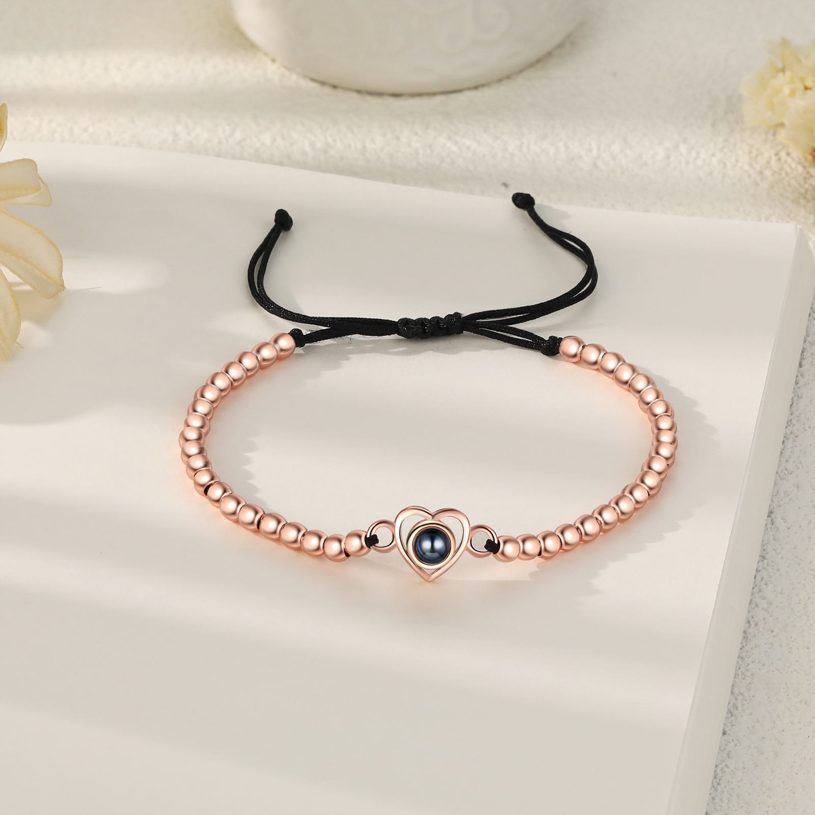 Pulsera con proyección de foto en color con dije de corazón pulsera de perlas ajustable-Jessemade ES